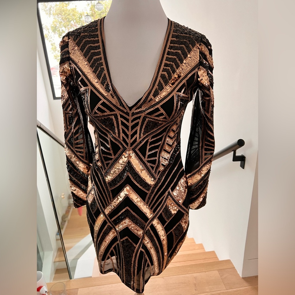 Express black and gold sequin dress